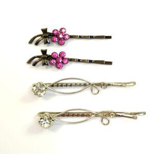 Crystal Hair Pins Pink Clear Silver Black